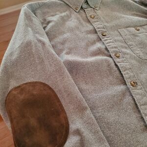 Men's JCrew Gray Flannel Slim Button-Up Shirt with Suede Chocolate Elbow Patches